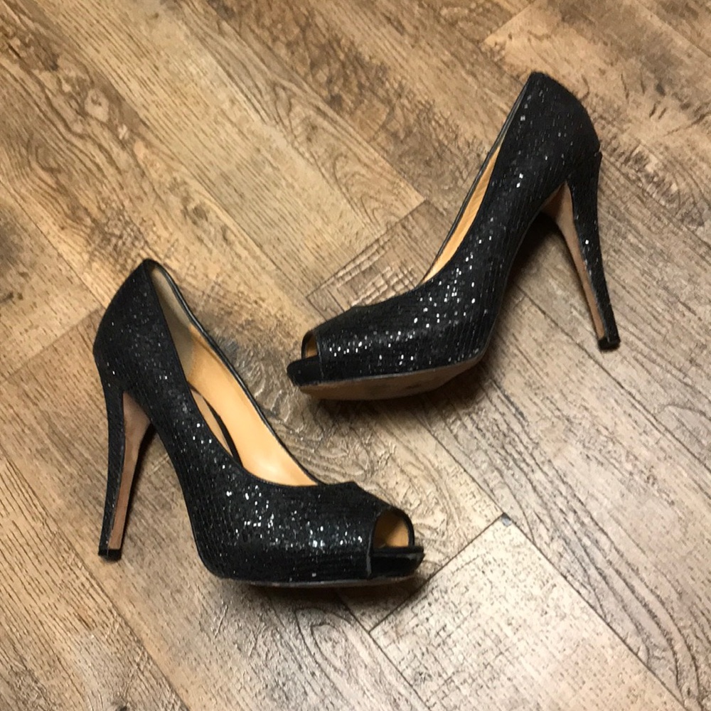 Badgley Mischka Black Glitter Humbie II Pumps 8.5